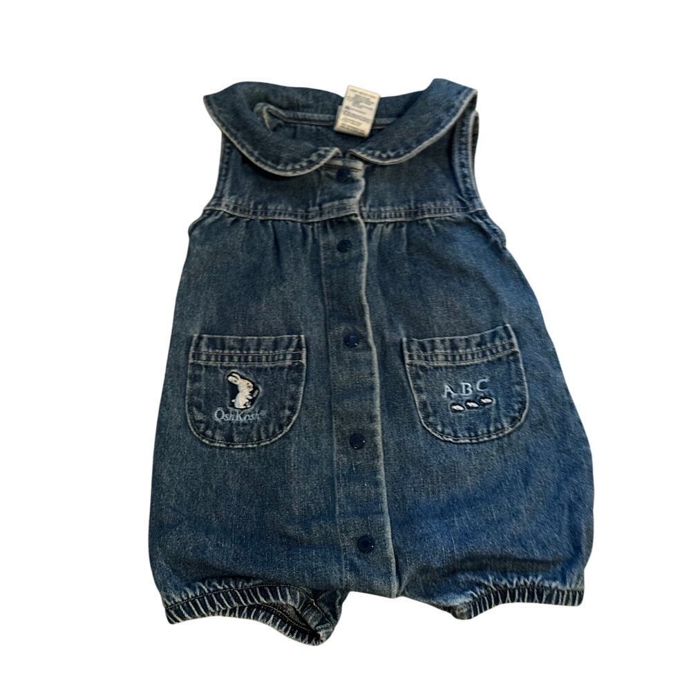 Vintage Oshkosh B'gosh Denim Bubble Romper Denim Cotton Blue Size 3-6months